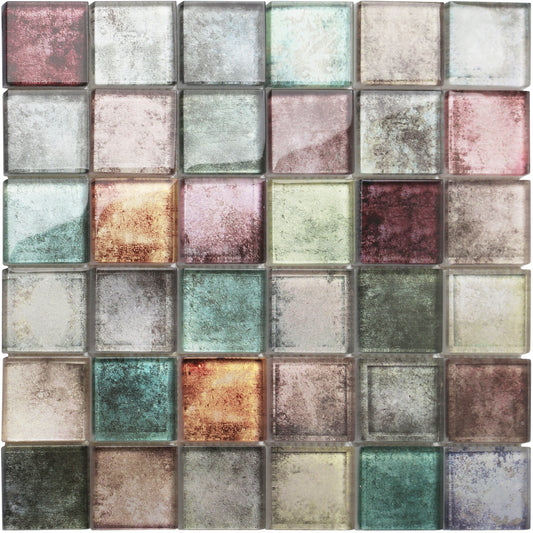 Parrotile 2'' x 2'' Antique Glass Mosaic Tile for Wall Backsplash (Set of 5)
