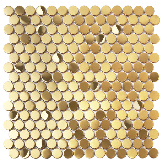 Parrotile Gold Penny Round Mosaic Tile for Wall Backsplash (Set of 5)