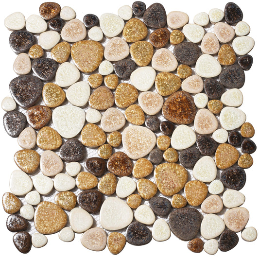 Parrotile Yellowstone Matte Pebble Tile for Shower Floor Extremely Non Slip (Set of 5)