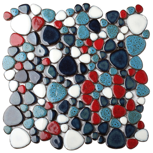 Parrotile Aqua Porcelain Pebble Tile Red Wall & Floor Tile (Set of 5)