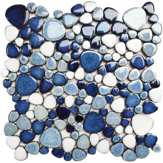 Parrotile Porcelain Pebble Tile Blue White Wall & Floor Tile (Set of 5)