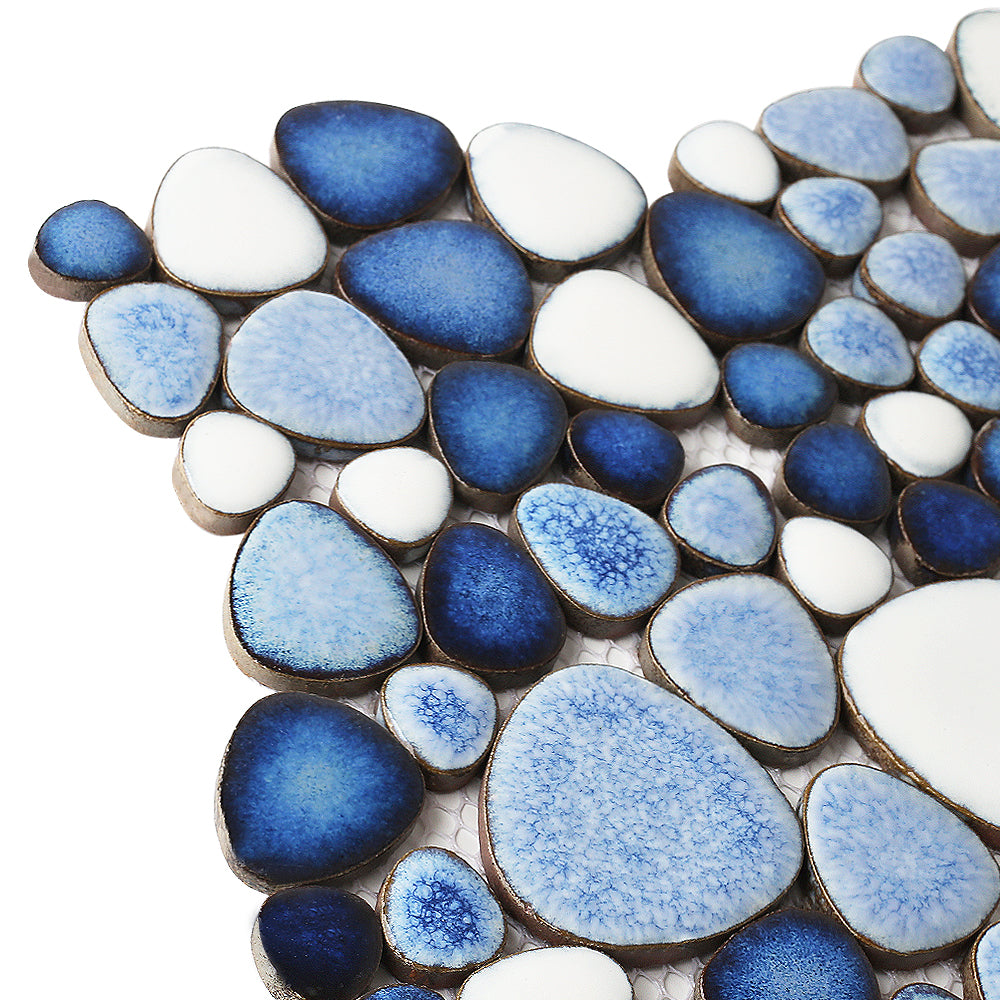 Parrotile Porcelain Pebble Tile Blue White Wall & Floor Tile (Set of 5)