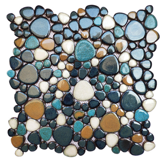 Parrotile Porcelain Pebble Tile Teal Brown Wall & Floor Tile (Set of 5)